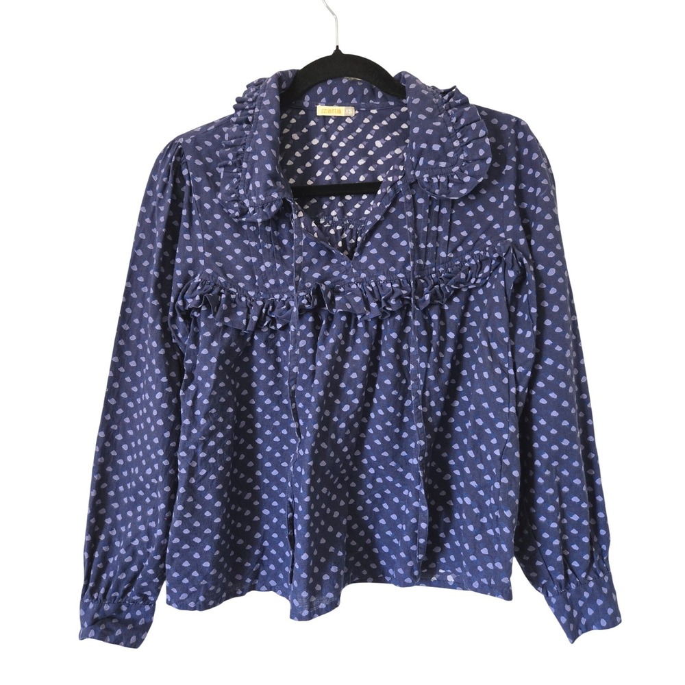 Matta NY Blue Kadal Cotton Ruffle  Boho Blouse Top XS Long Sleeve